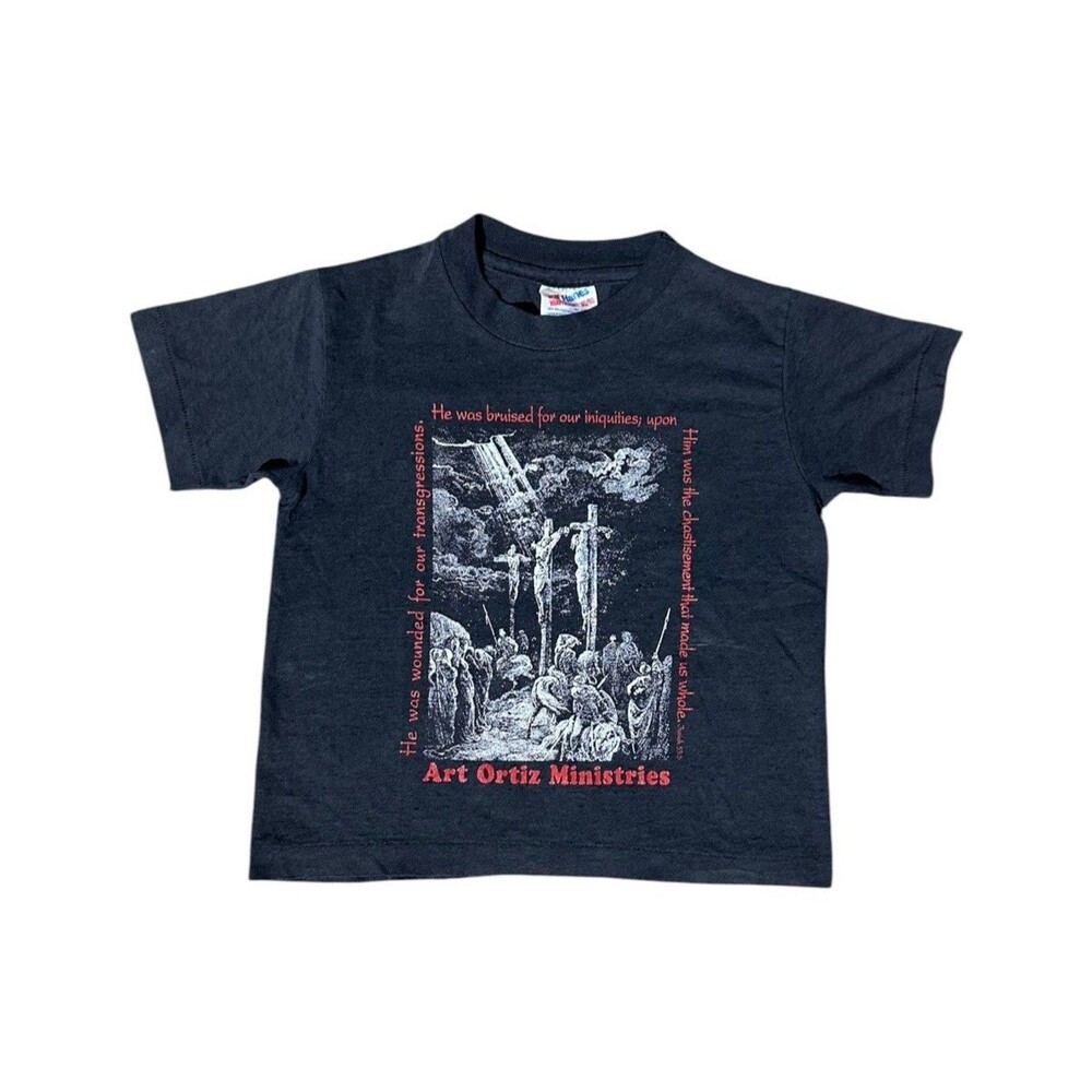 VTG H. Plsan The Crucifixion Graphic T Shirt Isaiah 53:5 S Art Ortiz Ministries